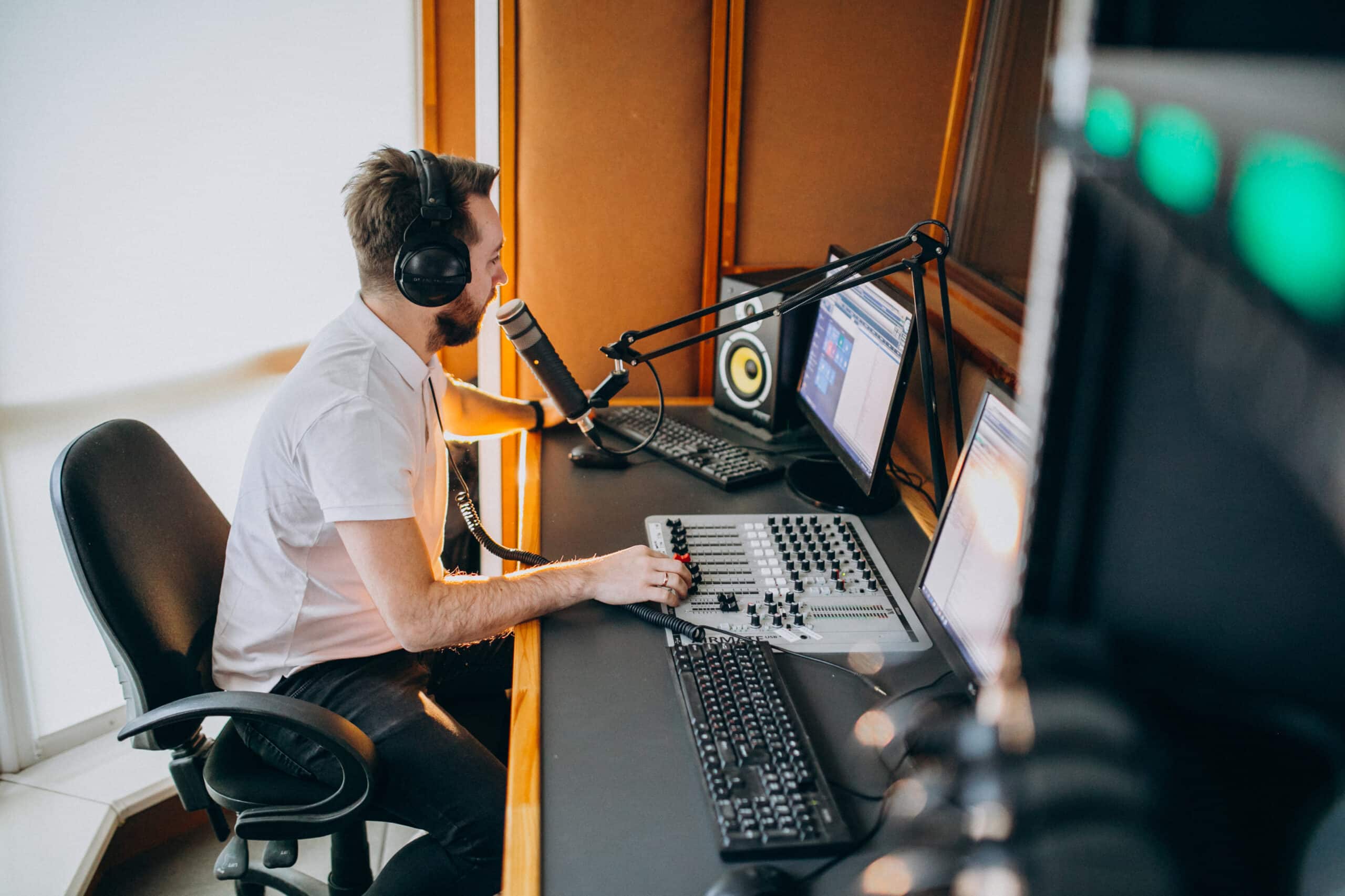 Man at a recording srudio, music production